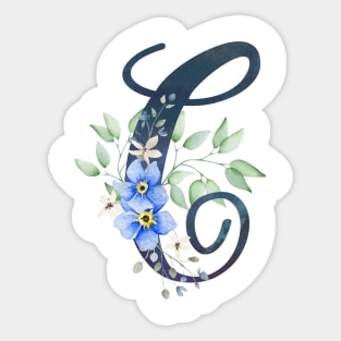 Floral Monogram C Wild Blue Flowers Sticker